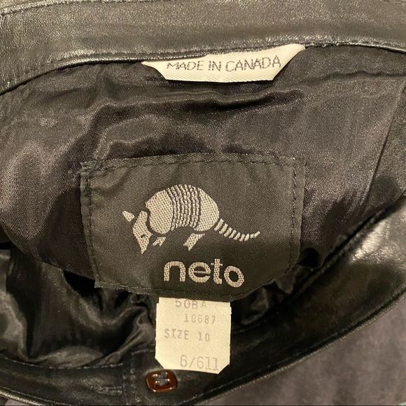 NETO VINTAGE fitted high waisted midi leather pencil skirt w/knit sides - Picture 10 of 10